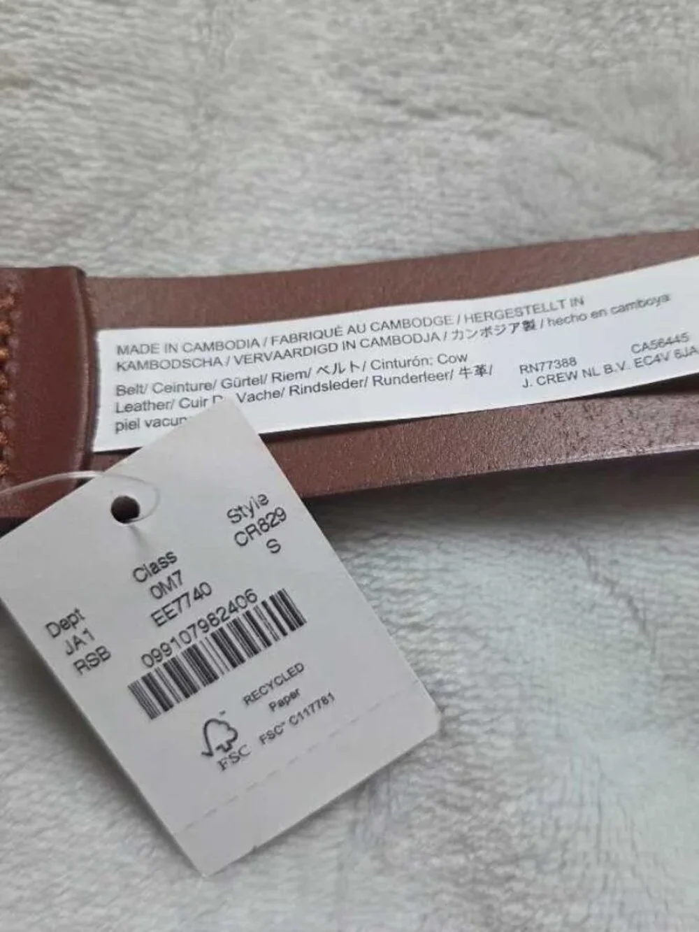 New S J.Crew western buckle belt in Italian leather Rich Saddle Brown